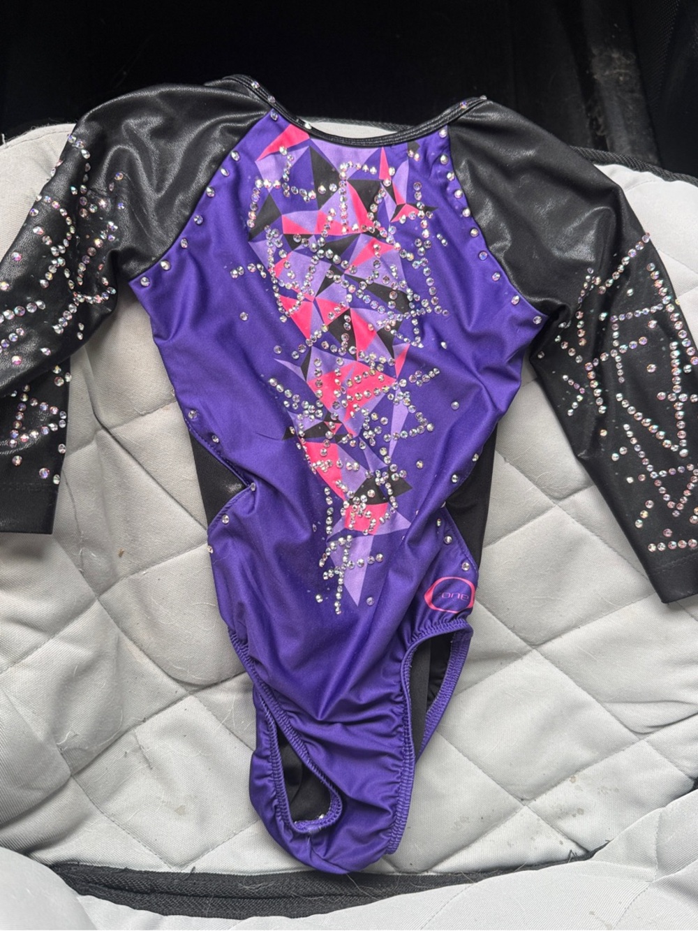 Purple & Black Girls' Gymnastics Leotard with Pink Accents